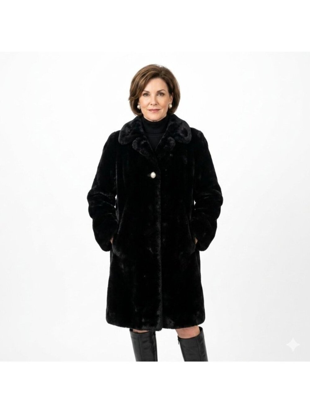 Vintage Boulevard East Black Vegan Faux Fur Coat Jacket Women Size M 80s 90s
